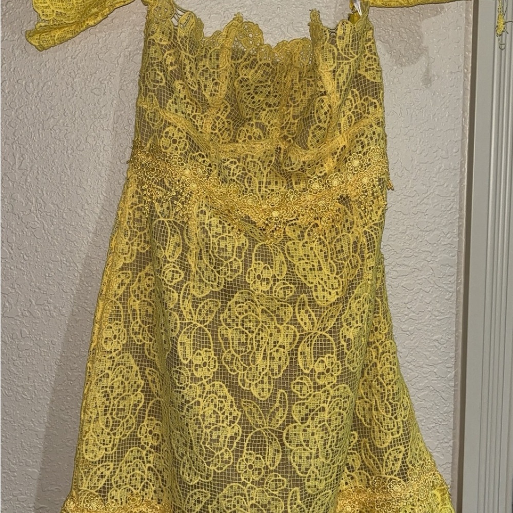Yellow Lace Off-Shoulder Dress